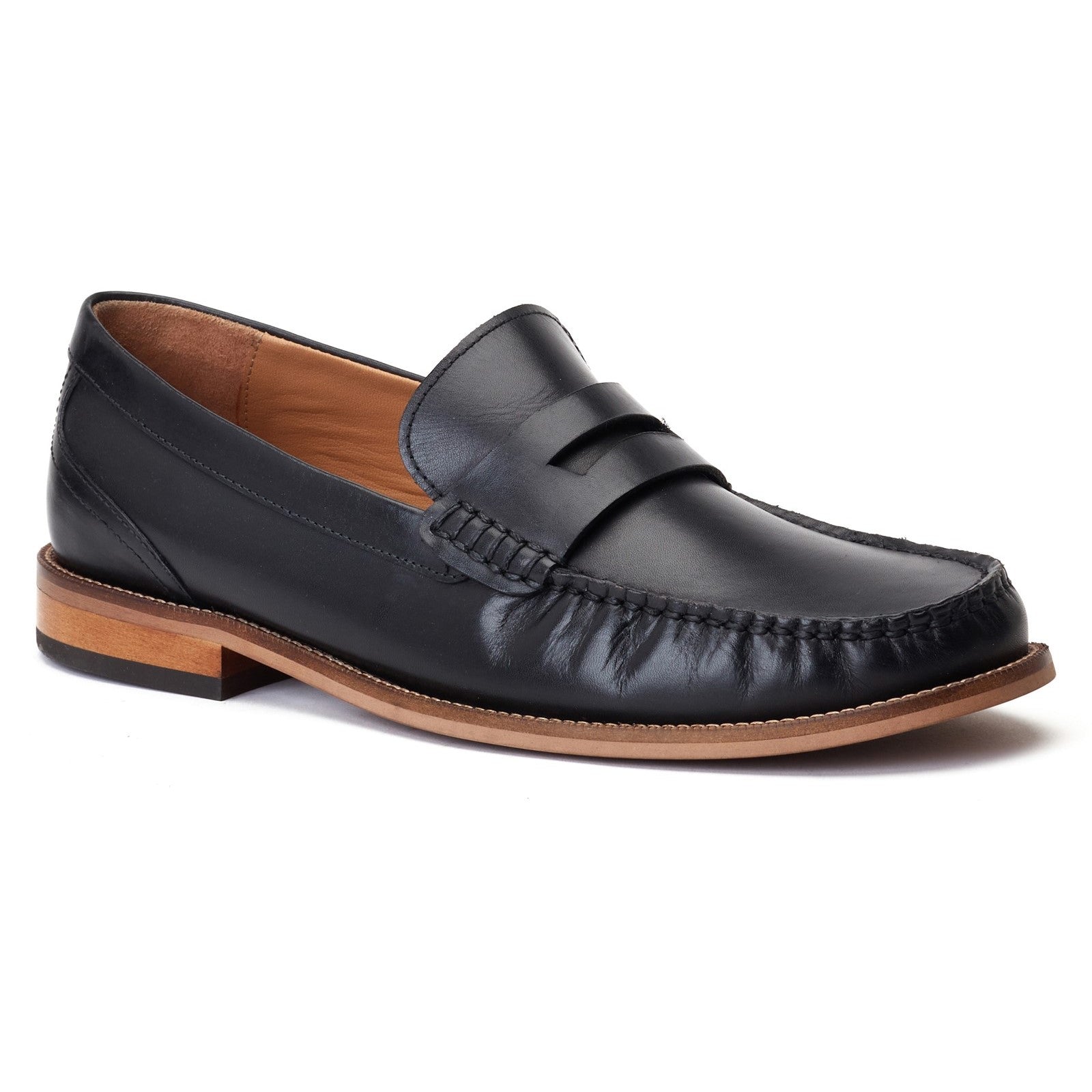 Base London GARFIELD Mens Shoes Black side view showing leather upper and slip-on design