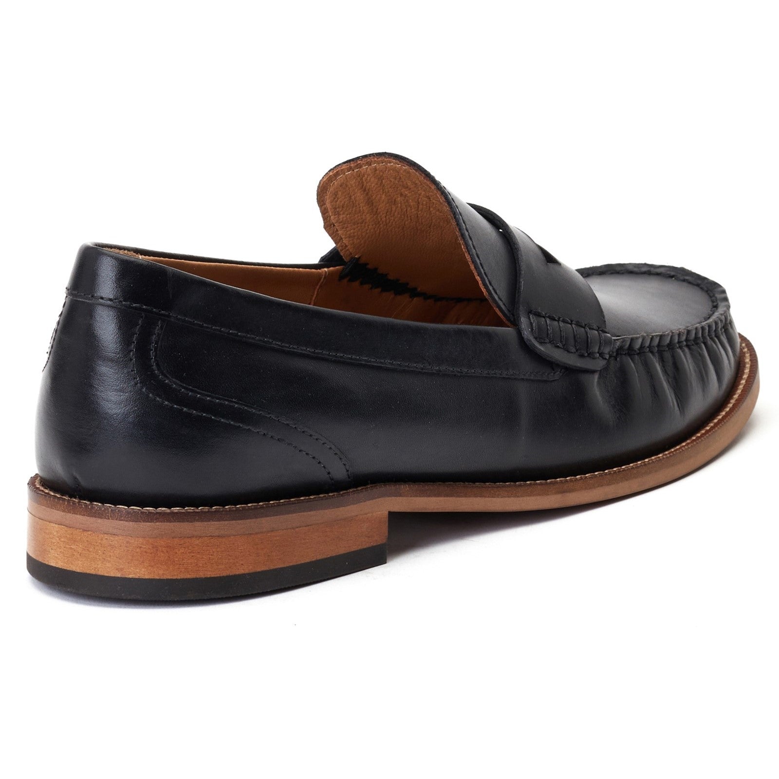 Base London GARFIELD Mens Shoes Black side view of black leather loafer with low top and slip-on design.