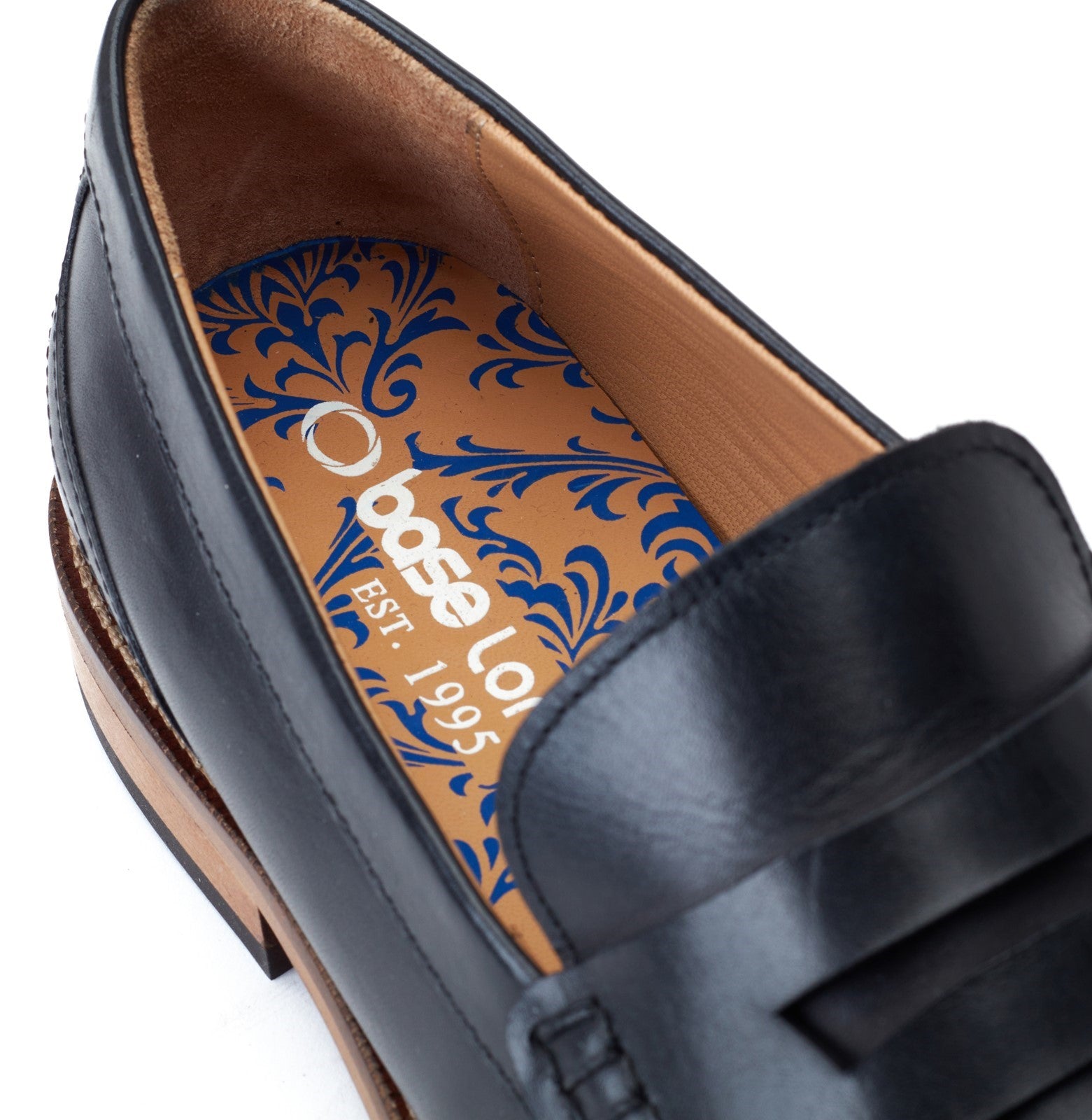 Base London GARFIELD Mens Shoes Black detail view showing the shoe lining and insole design.