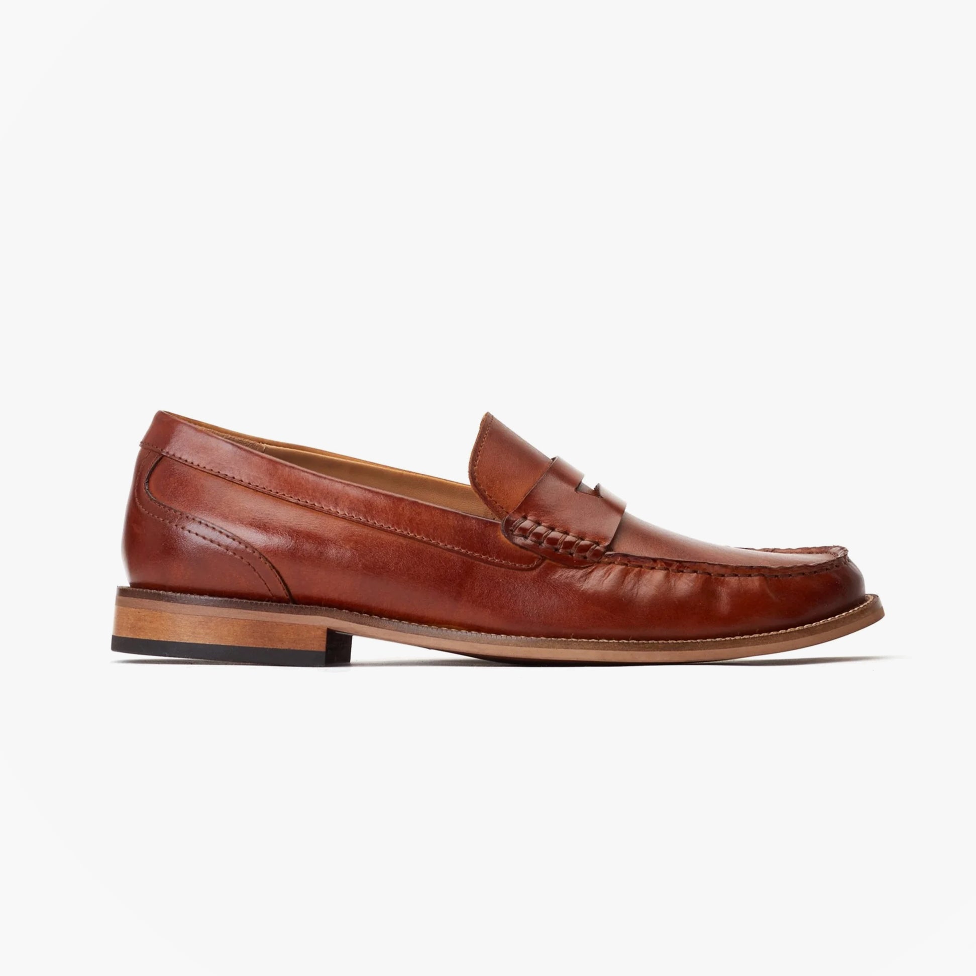 Base London GARFIELD Mens Shoes Tan side view leather loafers with round toe and low heel