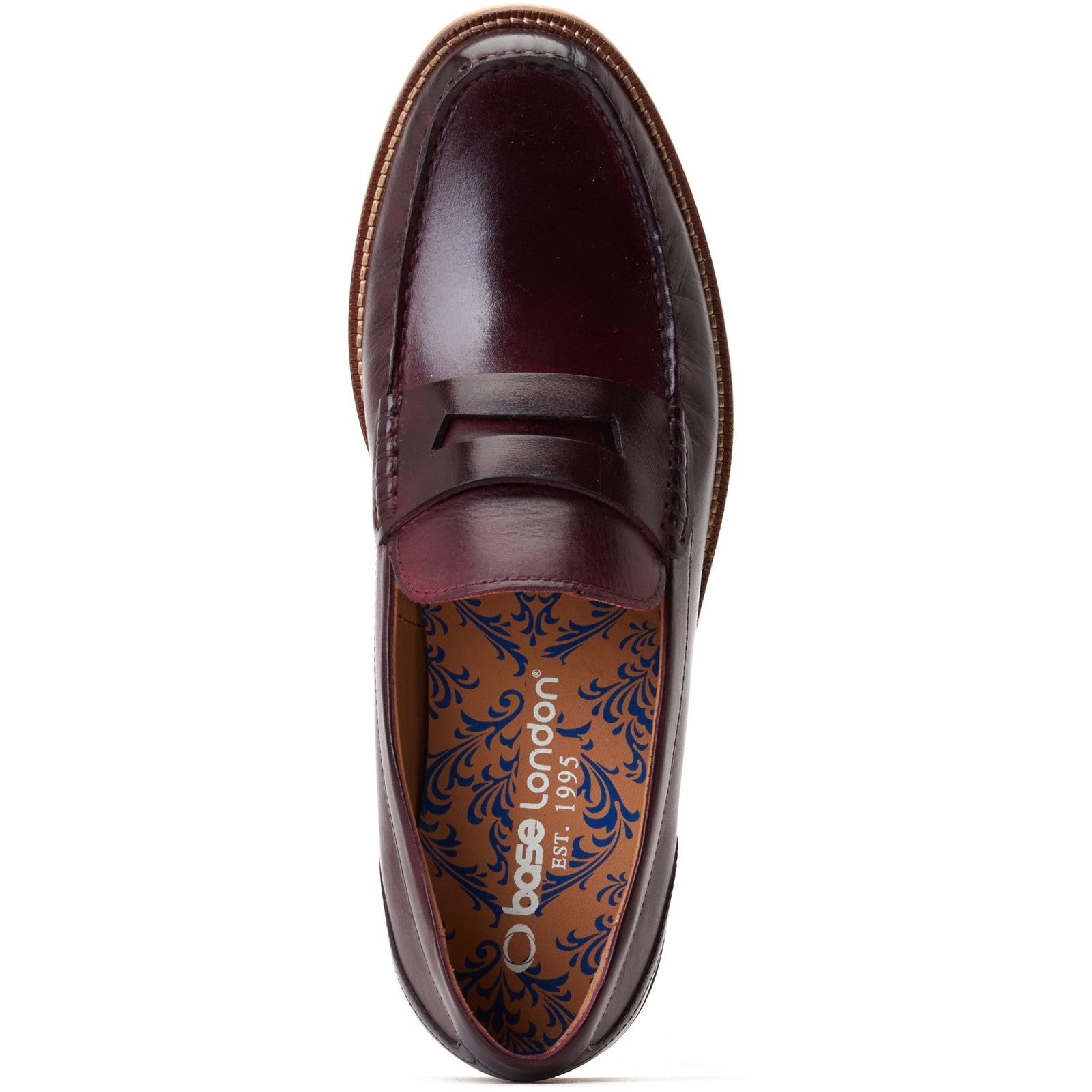 Base London GARFIELD Mens Shoes Wine top view leather loafers with slip-on design