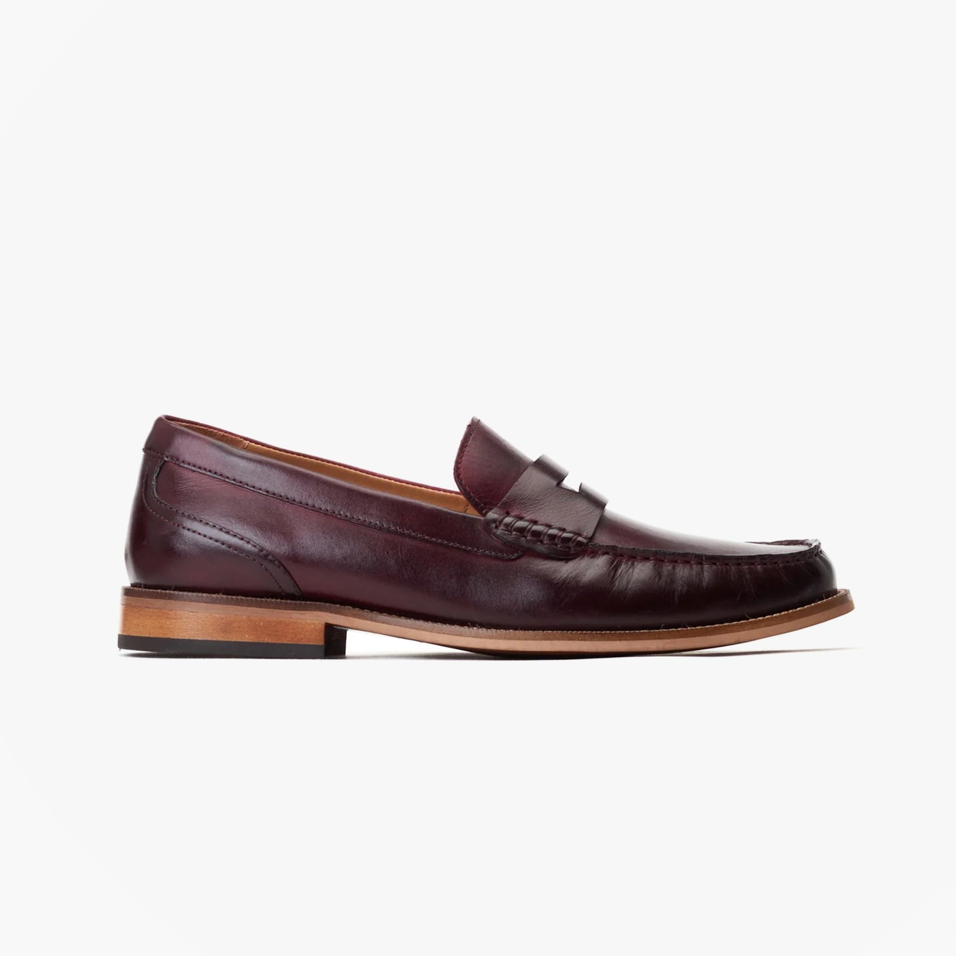 Base London GARFIELD Mens Shoes Wine side view of leather loafer shoes