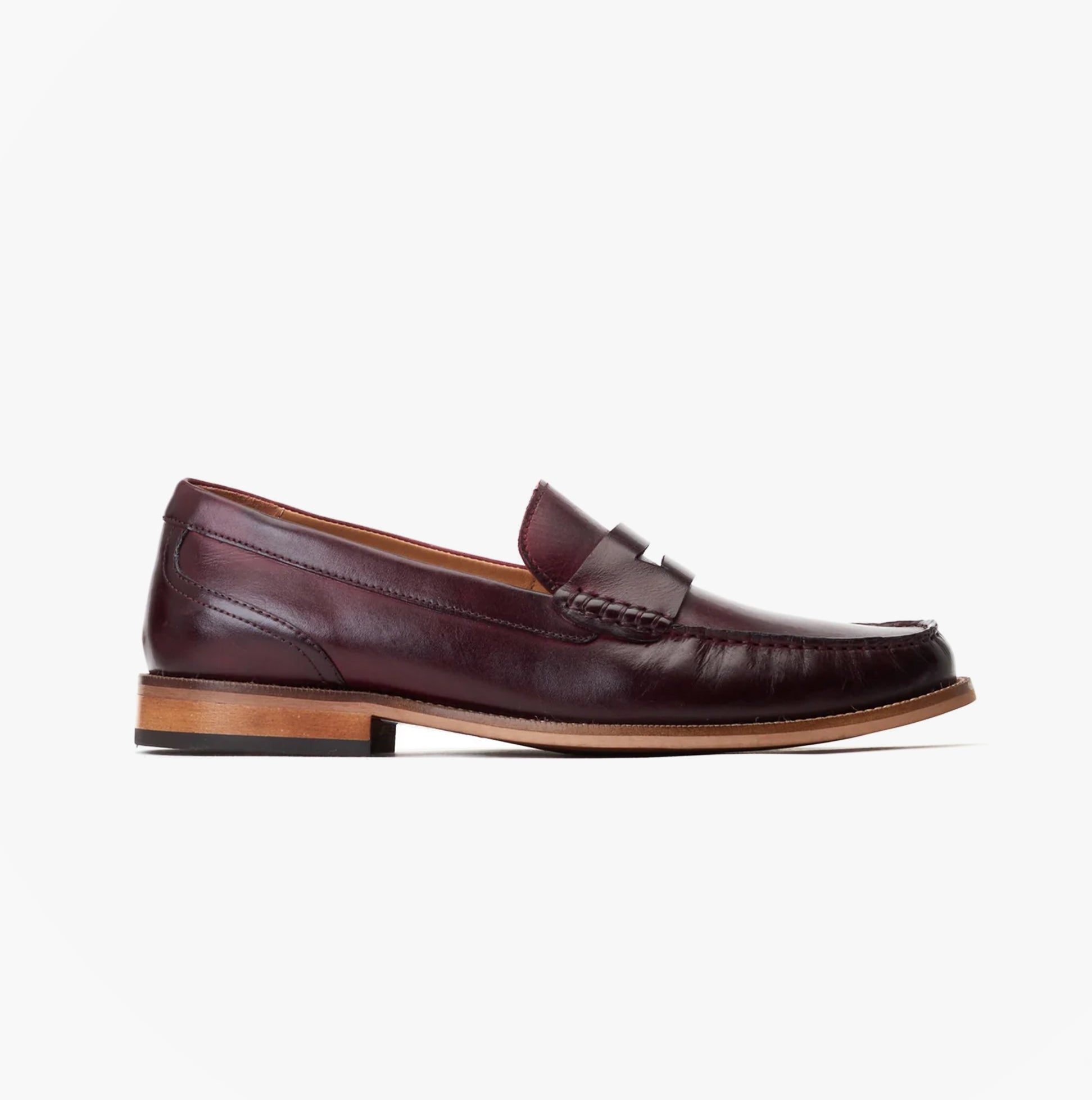 Base London GARFIELD Mens Shoes Wine side view of leather loafer shoes