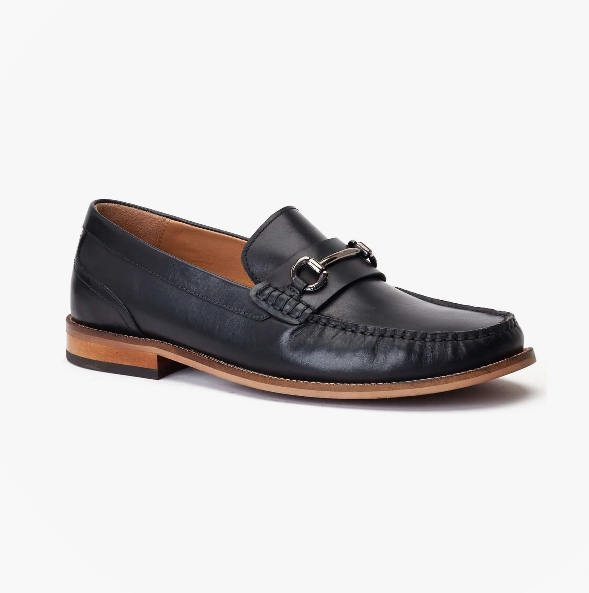 Base London MADISON Mens Shoes Black side view loafers with leather upper and low heel.