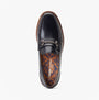 Base London MADISON Mens Shoes Black top view showing leather loafer with decorative buckle and patterned insole.