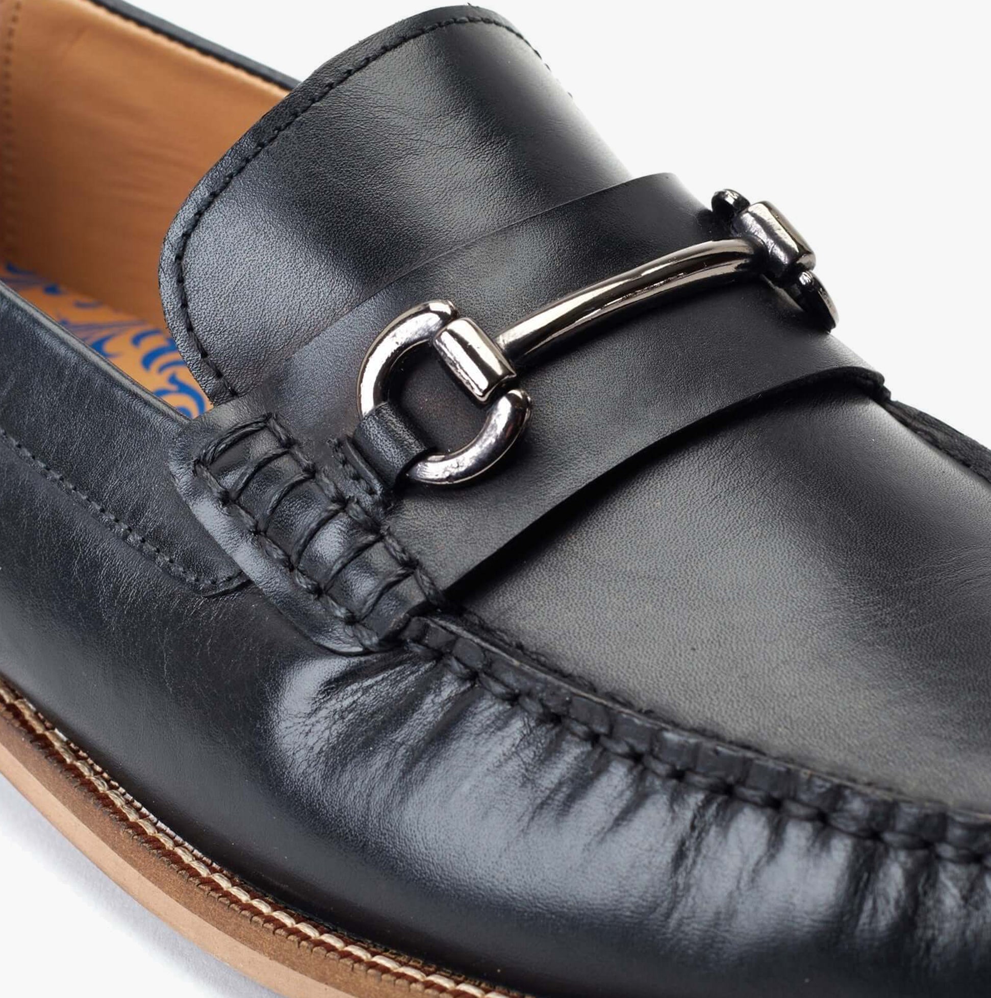 Base London MADISON Mens Shoes Black detail view showing the leather upper and decorative strap.