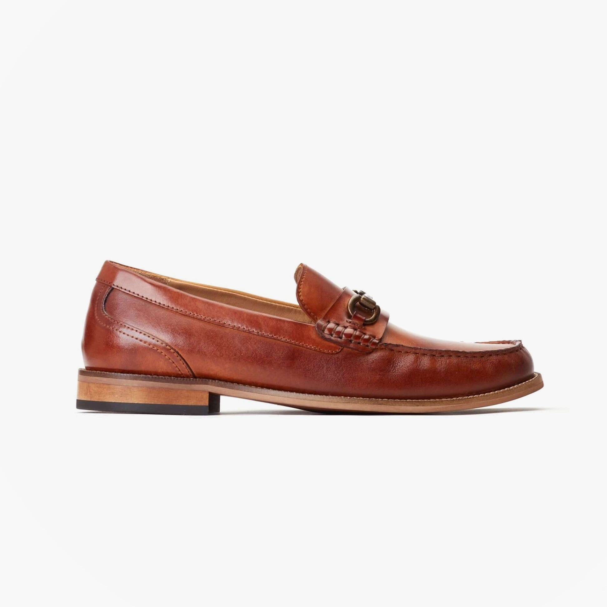 Base London MADISON Mens Shoes Brown side view leather loafer with round toe and slip-on design