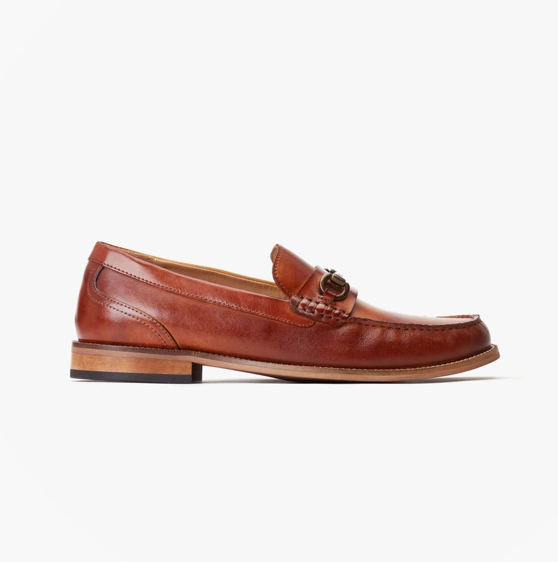 Base London MADISON Mens Shoes Brown side view leather loafer with round toe and slip-on design