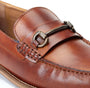 Base London MADISON Mens Shoes Brown detail view of leather loafer with decorative buckle.