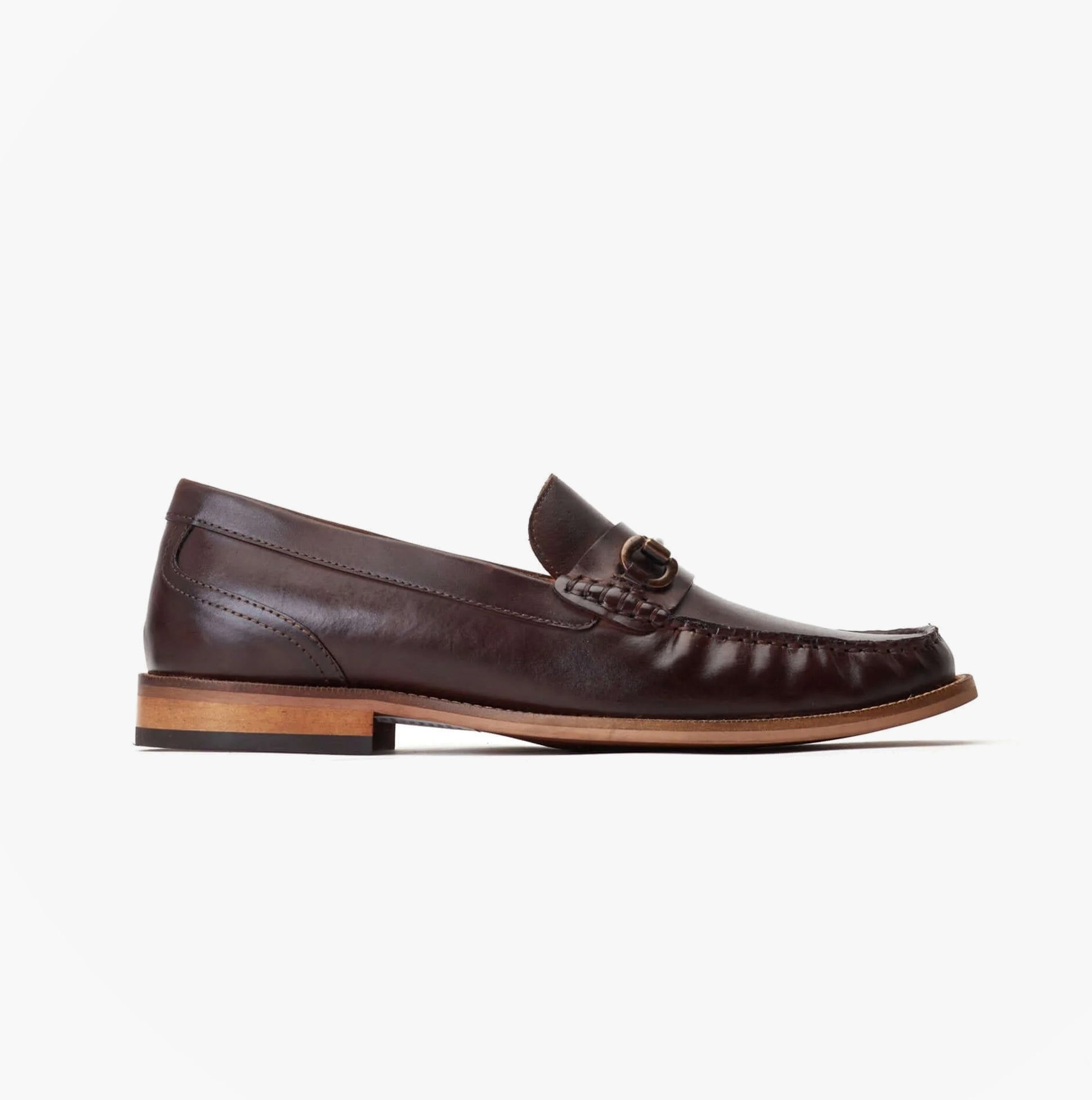 Base London MADISON Mens Shoes Tan side view leather loafer with slip-on design and round toe.