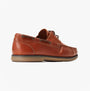 Base London STERN Mens Trainers Tan side view, leather boat shoes with lace-up closure and synthetic sole.