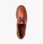 Base London STERN Mens Trainers Tan top view, lace-up leather boat shoes in tan color.