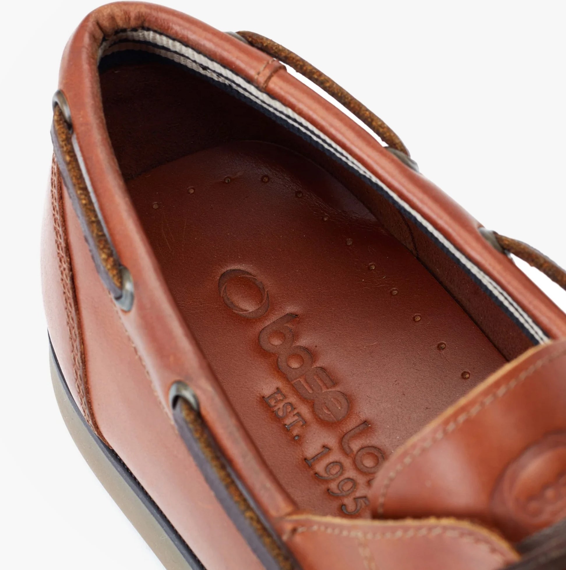 Base London STERN Mens Trainers Tan detail view of leather interior with logo
