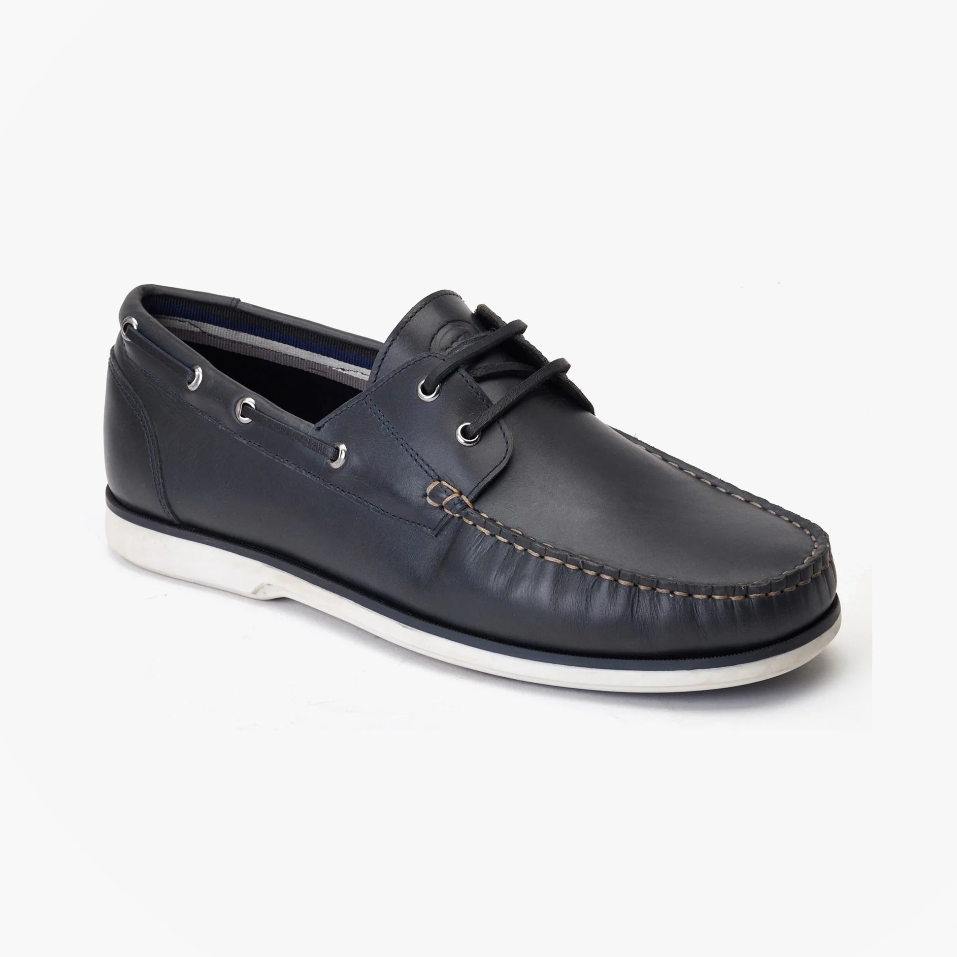Base London STERN Mens Trainers Navy side view showing leather upper and lace-up design.