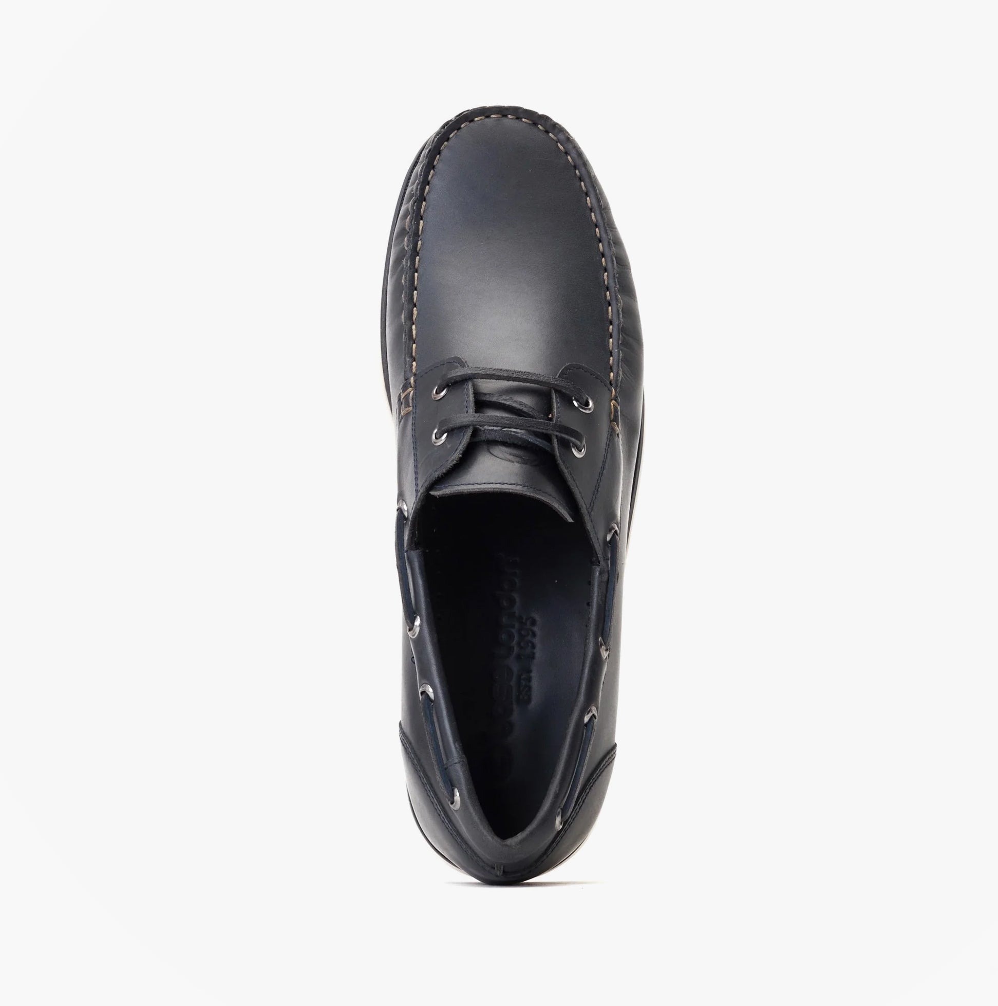 Base London STERN Mens Trainers Navy top view of leather boat shoes