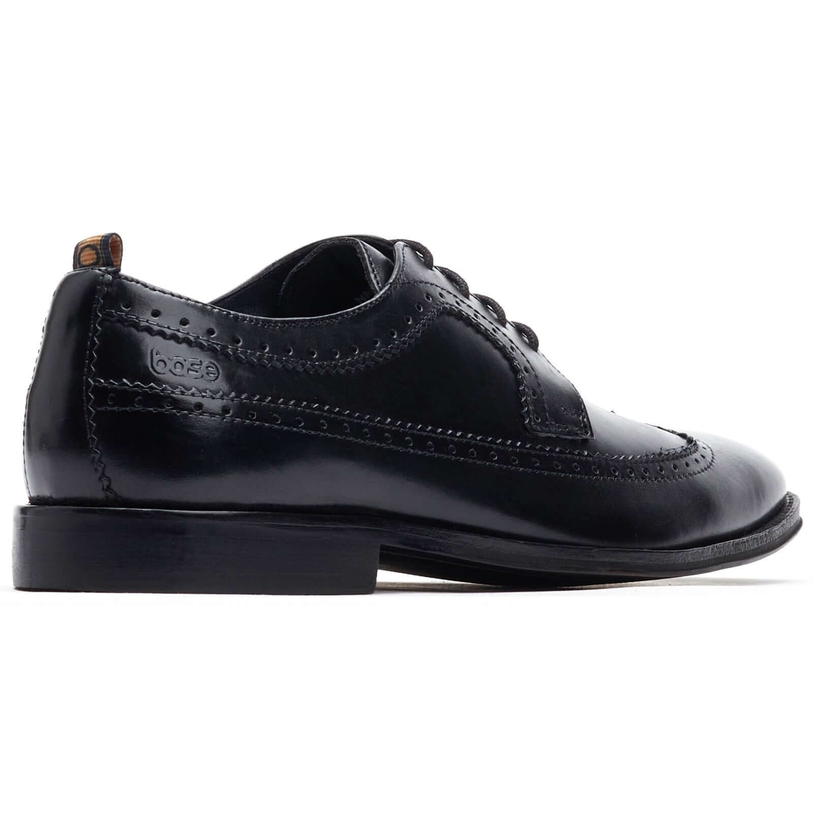 Base London HAVISHAM Mens Shoes Black side view showcasing sleek leather design and lace-up closure.