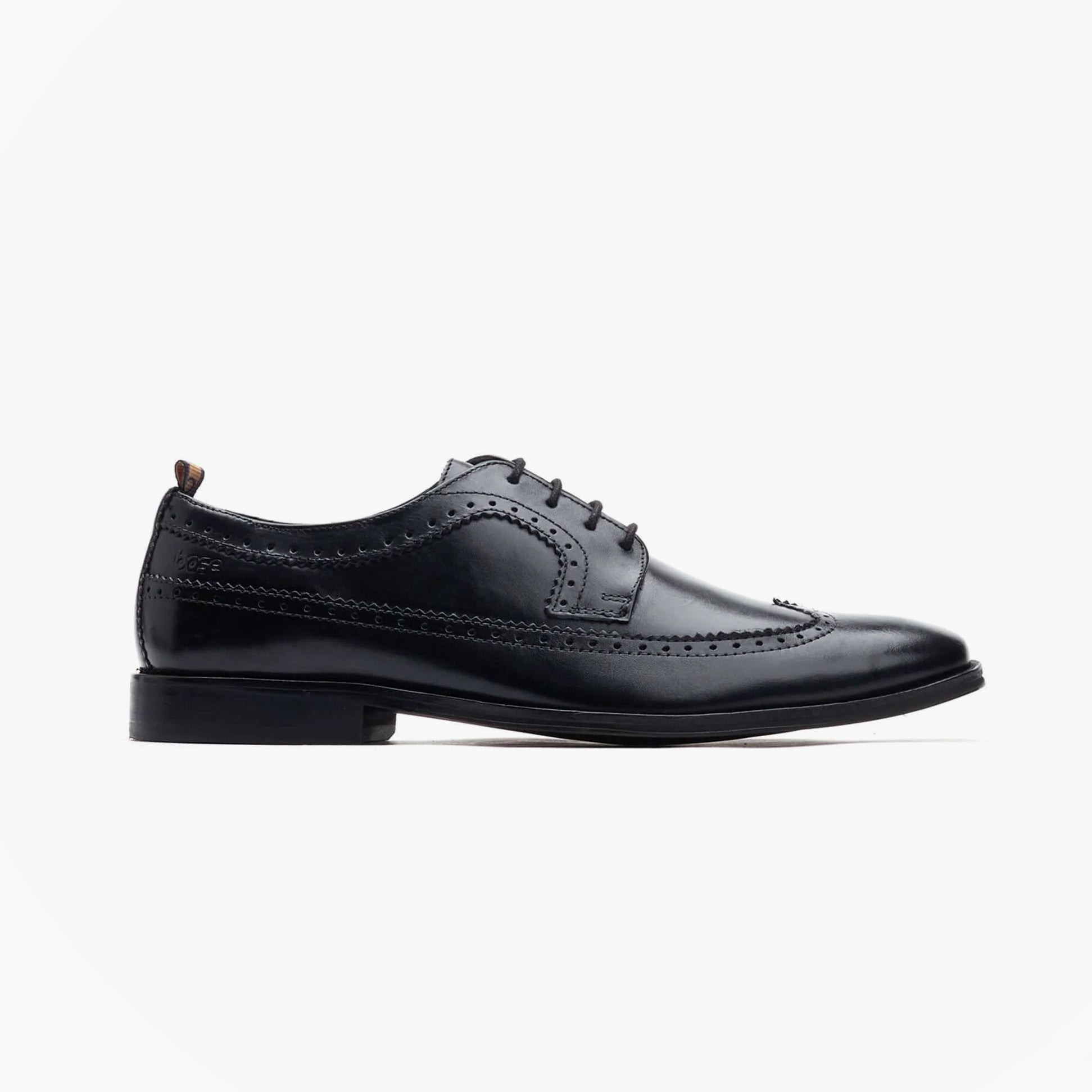 Base London HAVISHAM Mens Shoes Black side view features lace-up derby style with leather upper and round toe.