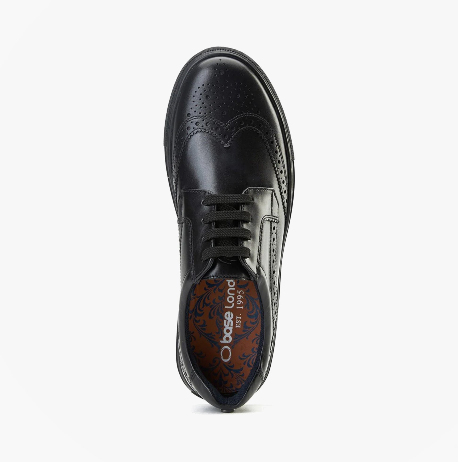Base London CLAPTON Mens Shoes Black top view showcasing leather upper and lace-up design