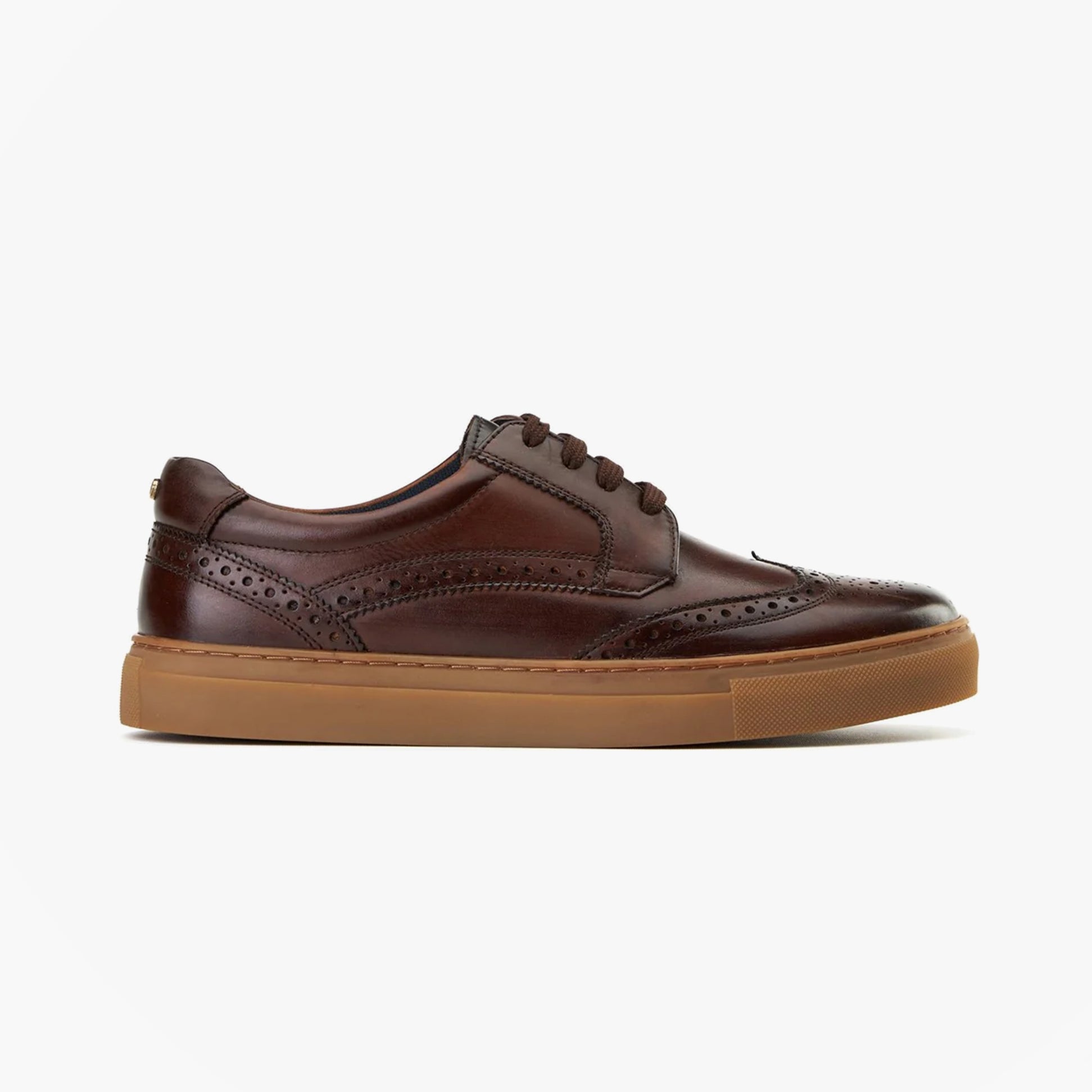 Base London CLAPTON Mens Shoes Brown side view with lace-up closure and rubber sole.