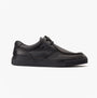 Base London DALSTON Mens Shoes Black side view, moccasin style, leather upper, rubber sole, lace-up.