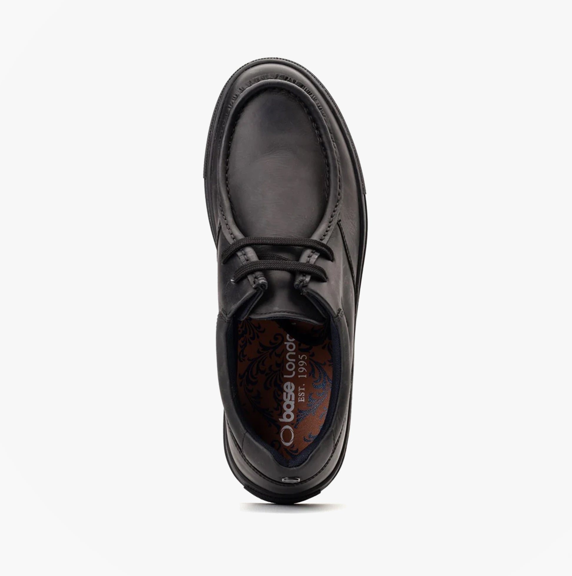 Base London DALSTON Mens Shoes Black top view showing lace-up design and leather upper.