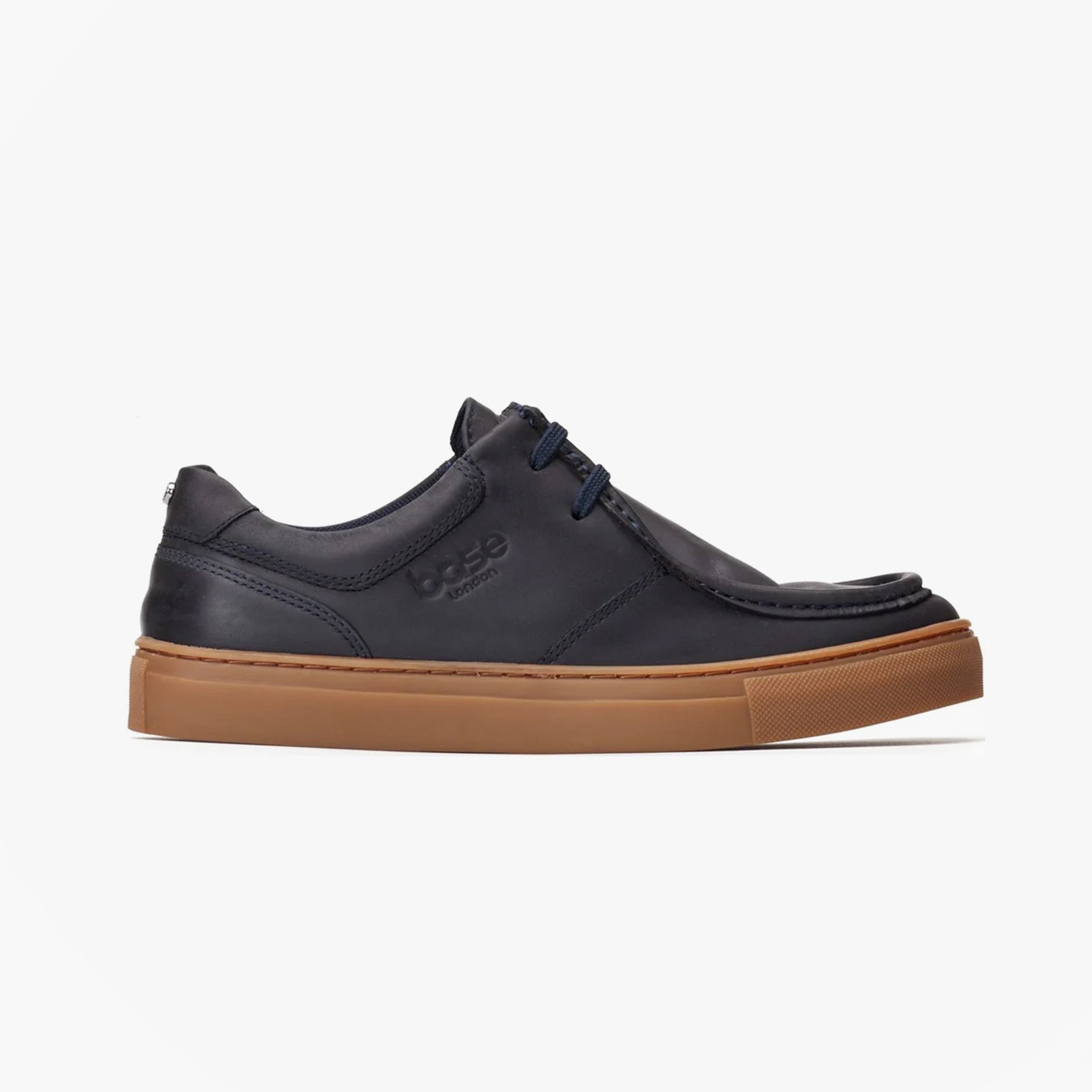 Base London DALSTON Mens Shoes Navy side view showing leather upper and lace-up closure with rubber sole.