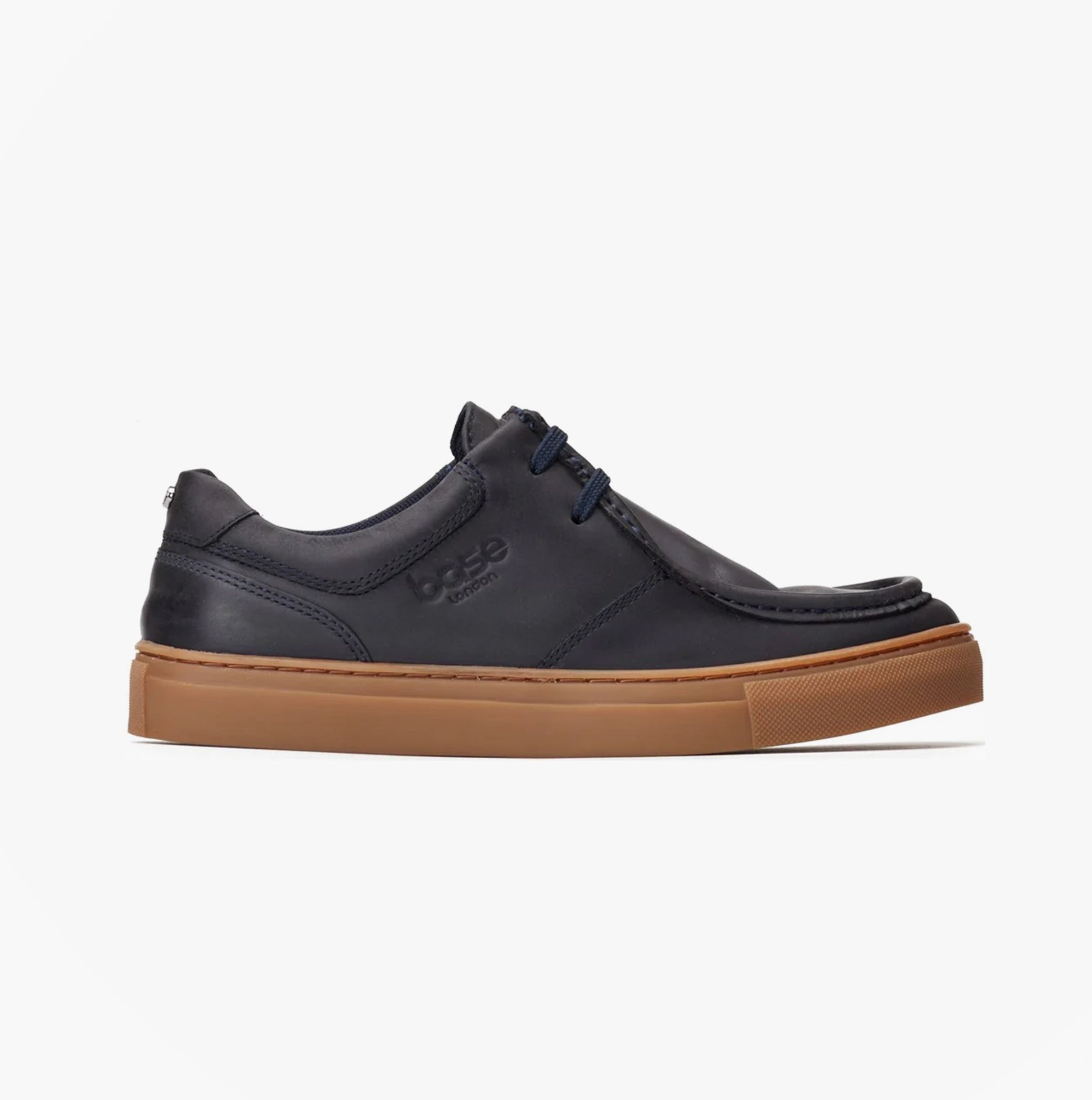 Base London DALSTON Mens Shoes Navy side view showing leather upper and lace-up closure with rubber sole.