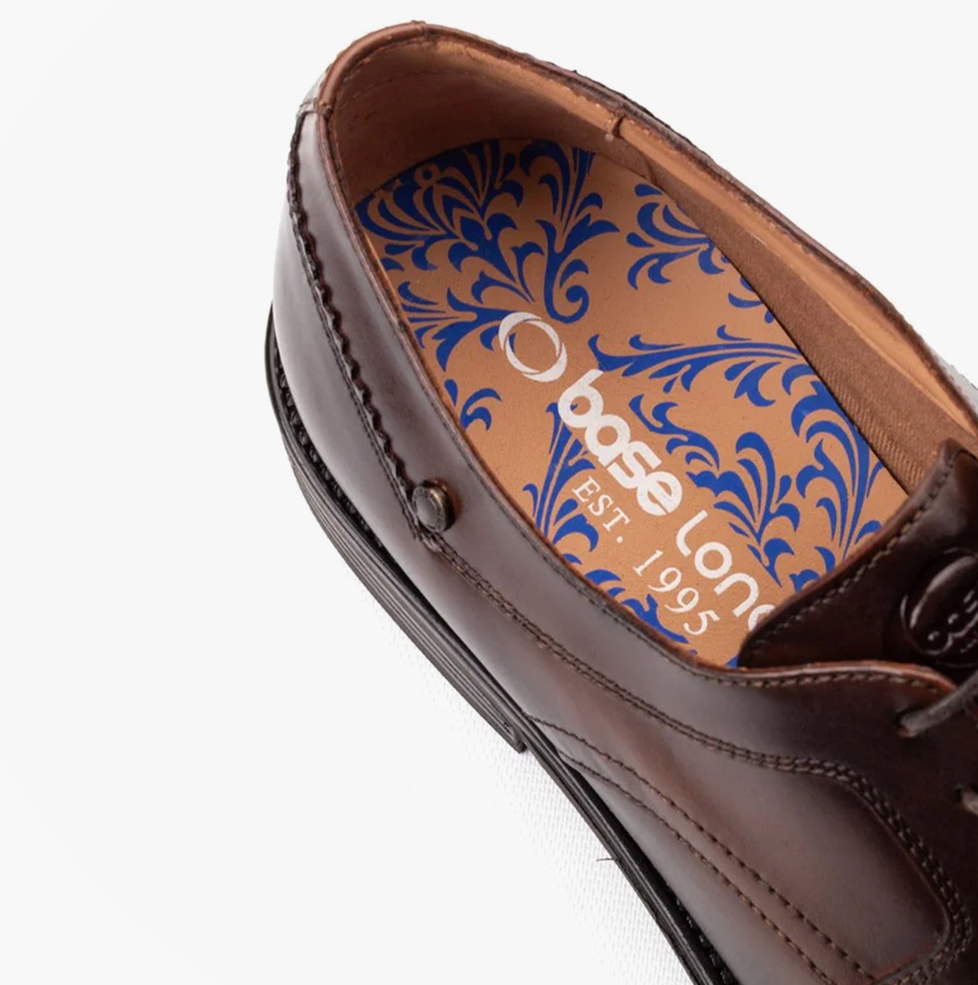 Base London SLEEVE Mens Shoes Brown detail view of insole and interior