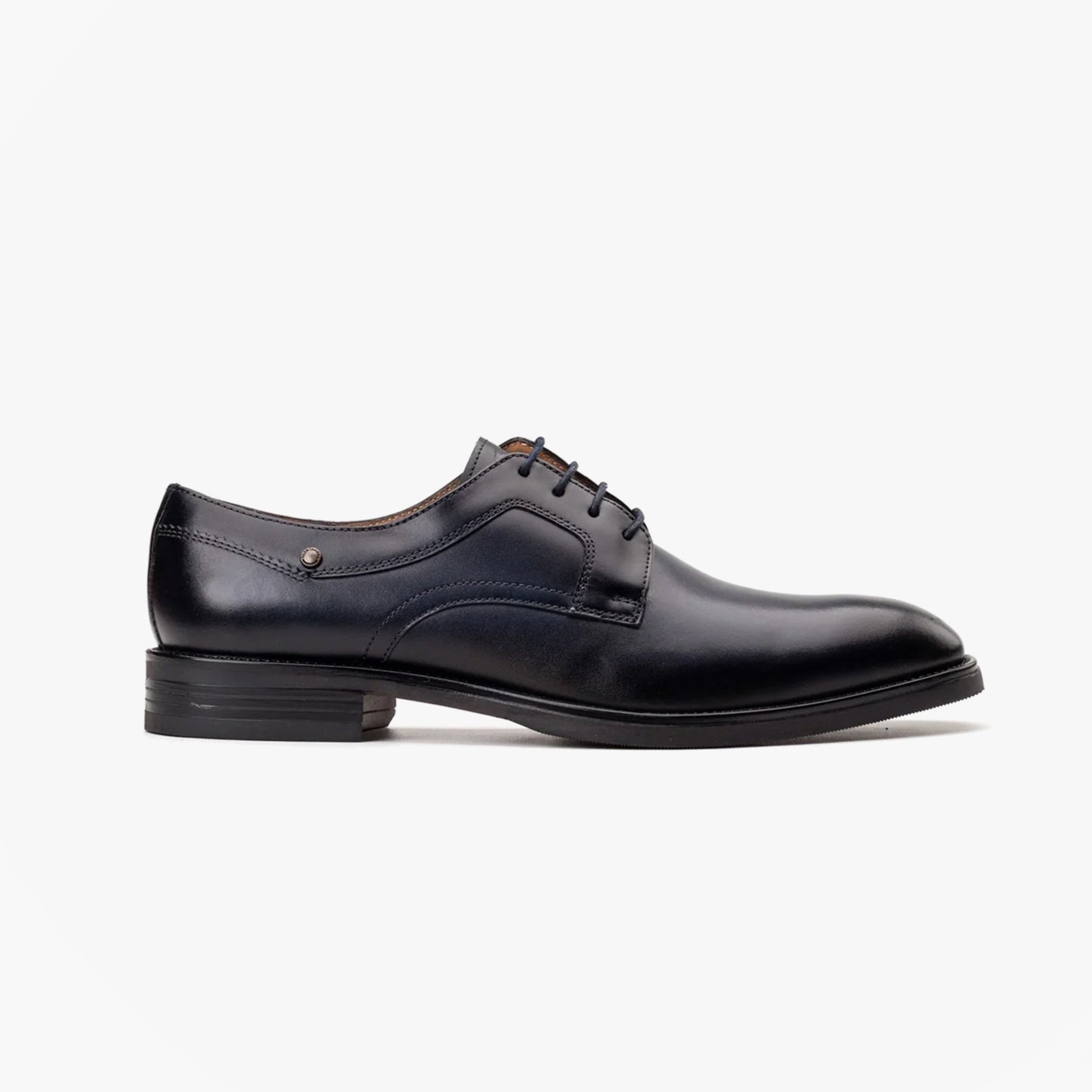 Base London SLEEVE Mens Shoes Navy side view showcasing leather upper and lace-up design.