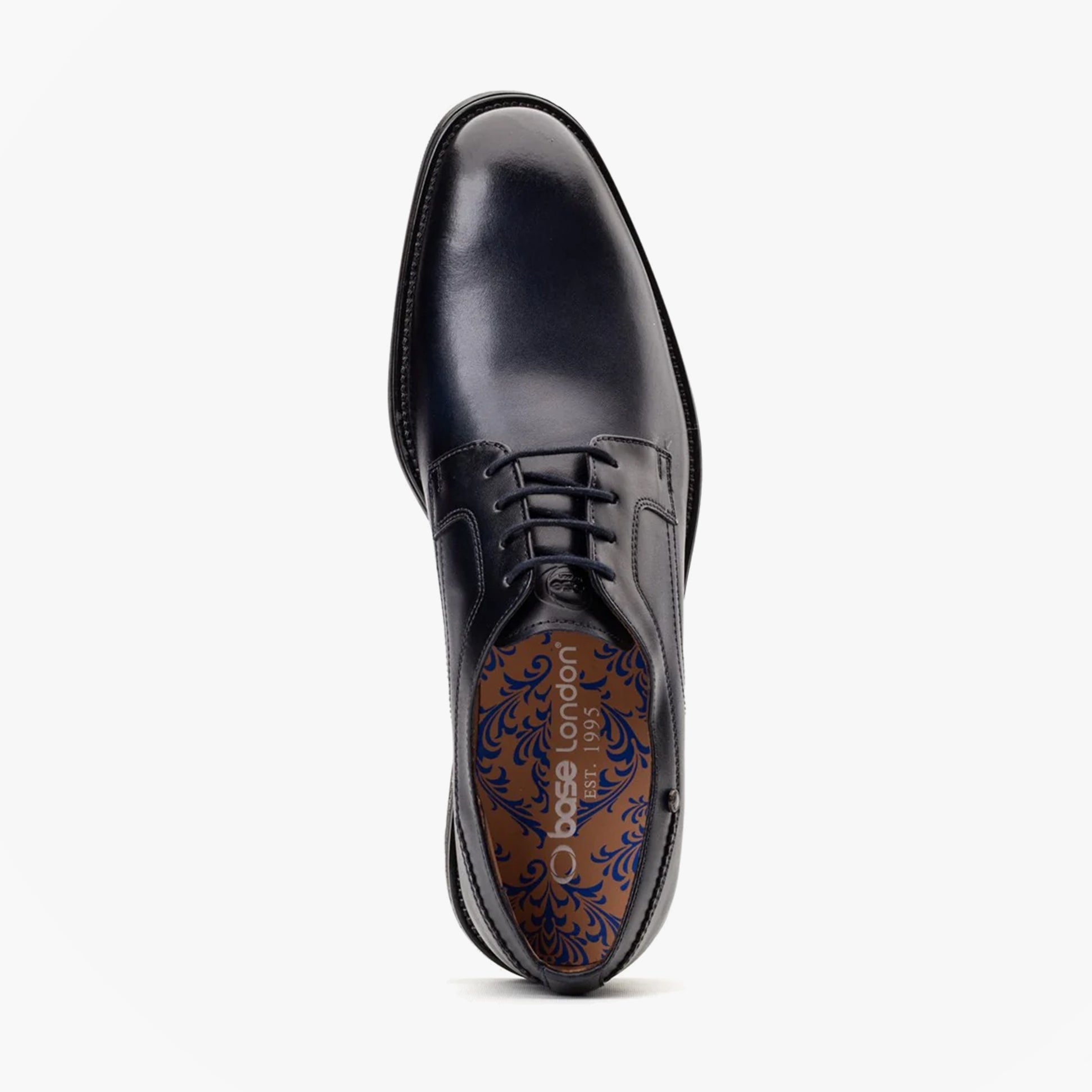 Base London SLEEVE Mens Shoes Navy top view showing lace-up design and almond toe.