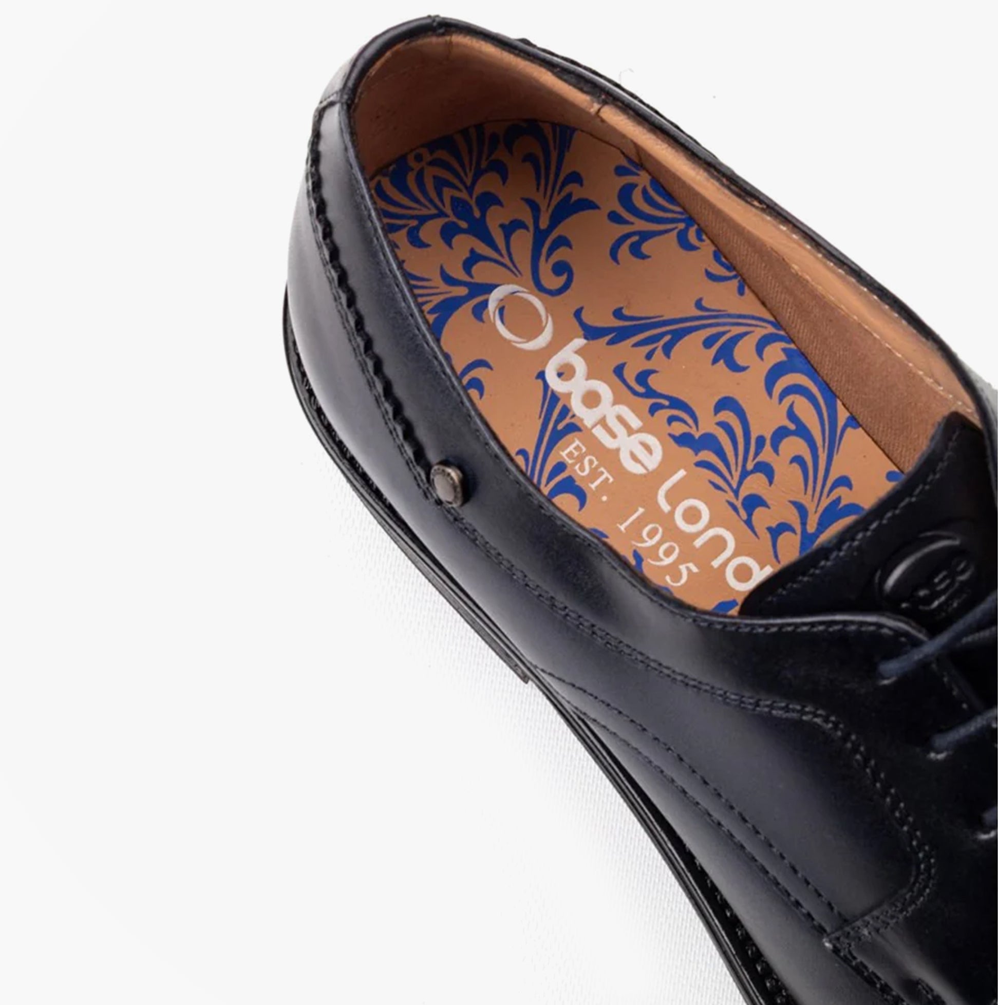 Base London SLEEVE Mens Shoes Navy detail view showing interior design and logo.