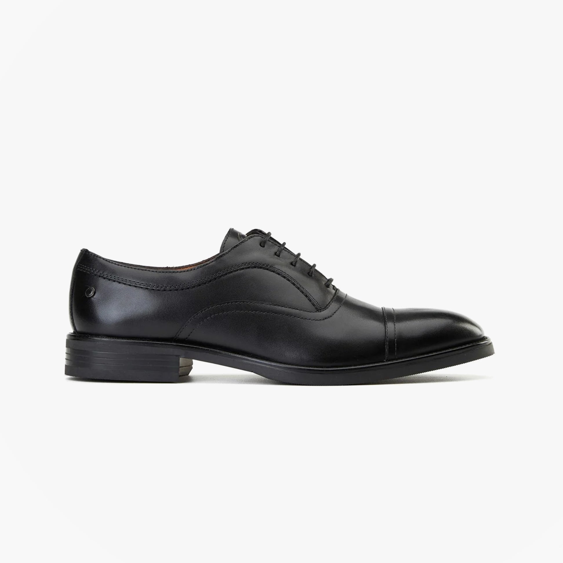 Base London LAPEL Mens Shoes Black side view elegant leather Oxford shoes with lace-up design.
