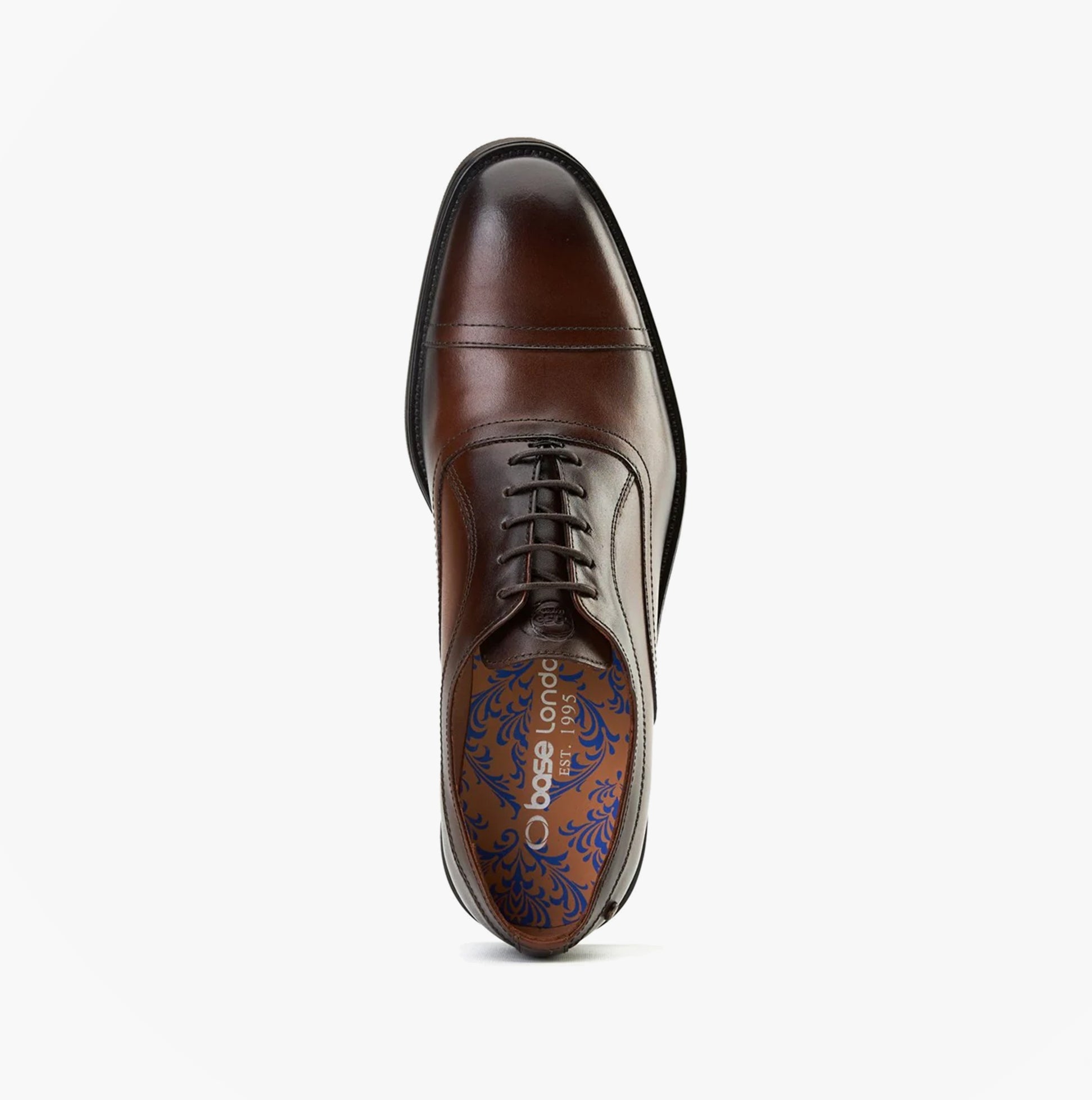 Base London LAPEL Mens Shoes Brown top view showing lace-up Oxford style with leather upper.