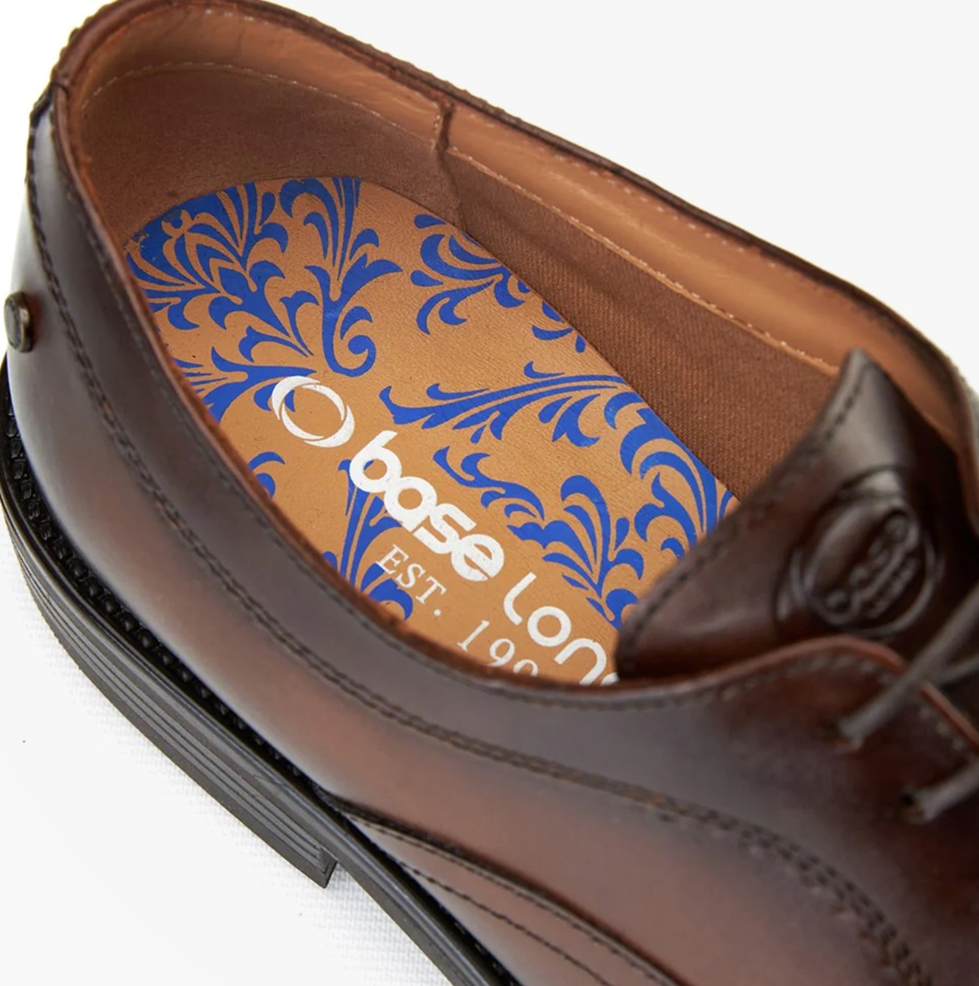 Base London LAPEL Mens Shoes Brown detail view showcasing the stylish leather interior.