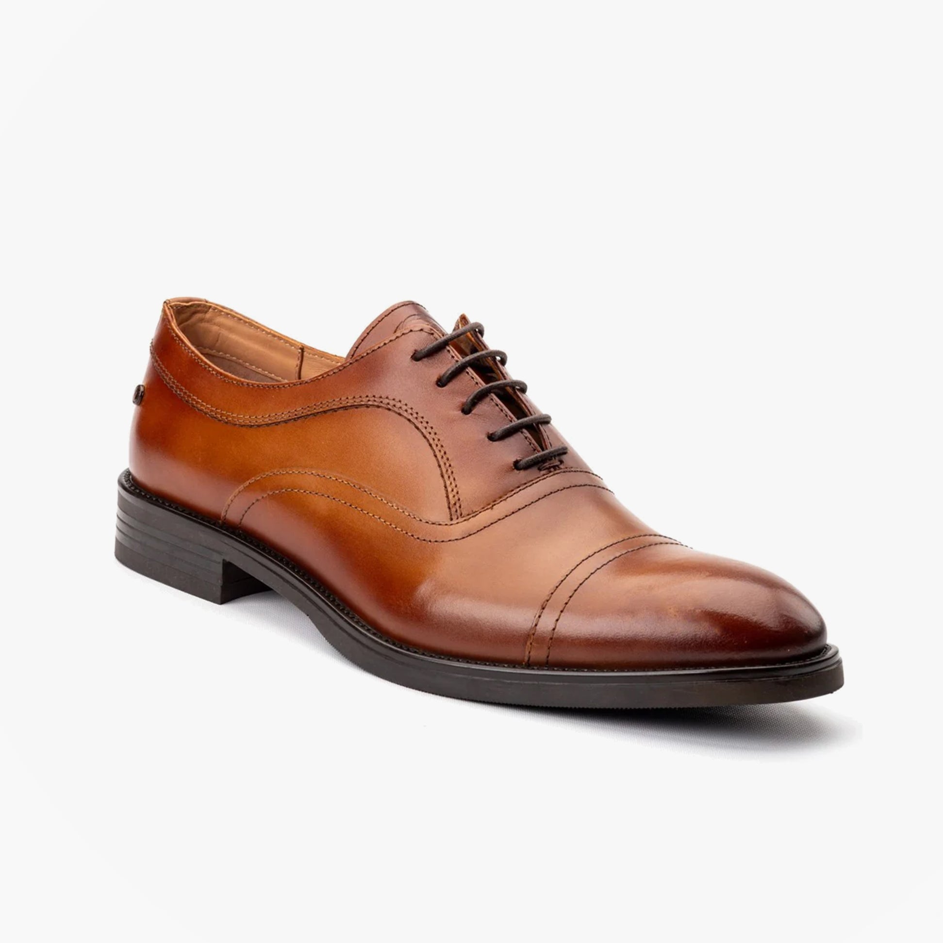 Base London LAPEL Mens Shoes Tan side view showing lace-up Oxford style leather upper.
