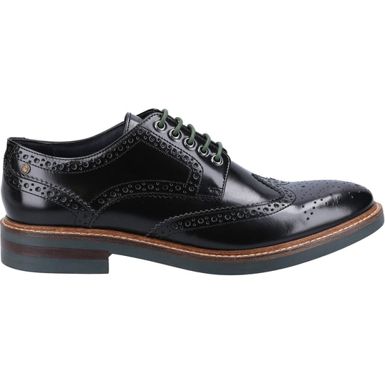 Base London WOBURN EXCEL Mens Brogue Derby Shoes Black Hi-Shine