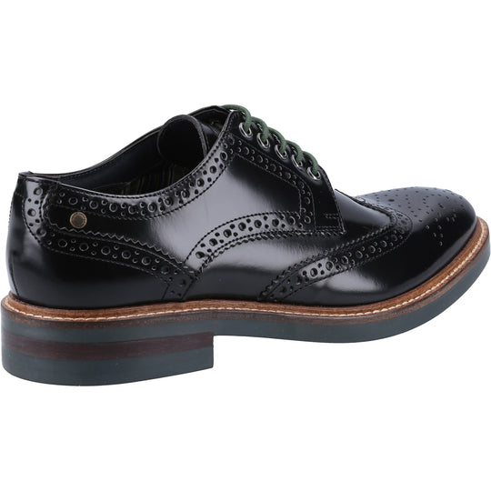Base London WOBURN EXCEL Mens Brogue Derby Shoes Black Hi-Shine