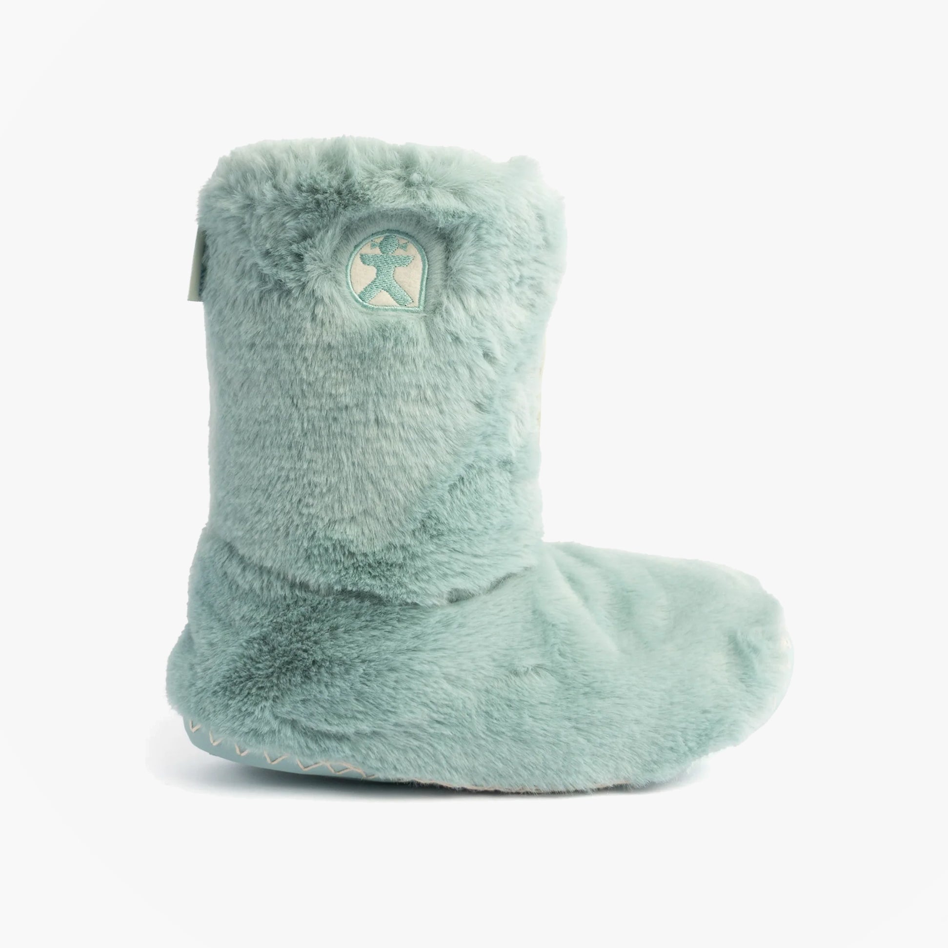 Bedroom Athletics MARILYN Womens Faux Fur Boots Seafoam side view showing mid-calf height and soft faux fur material.