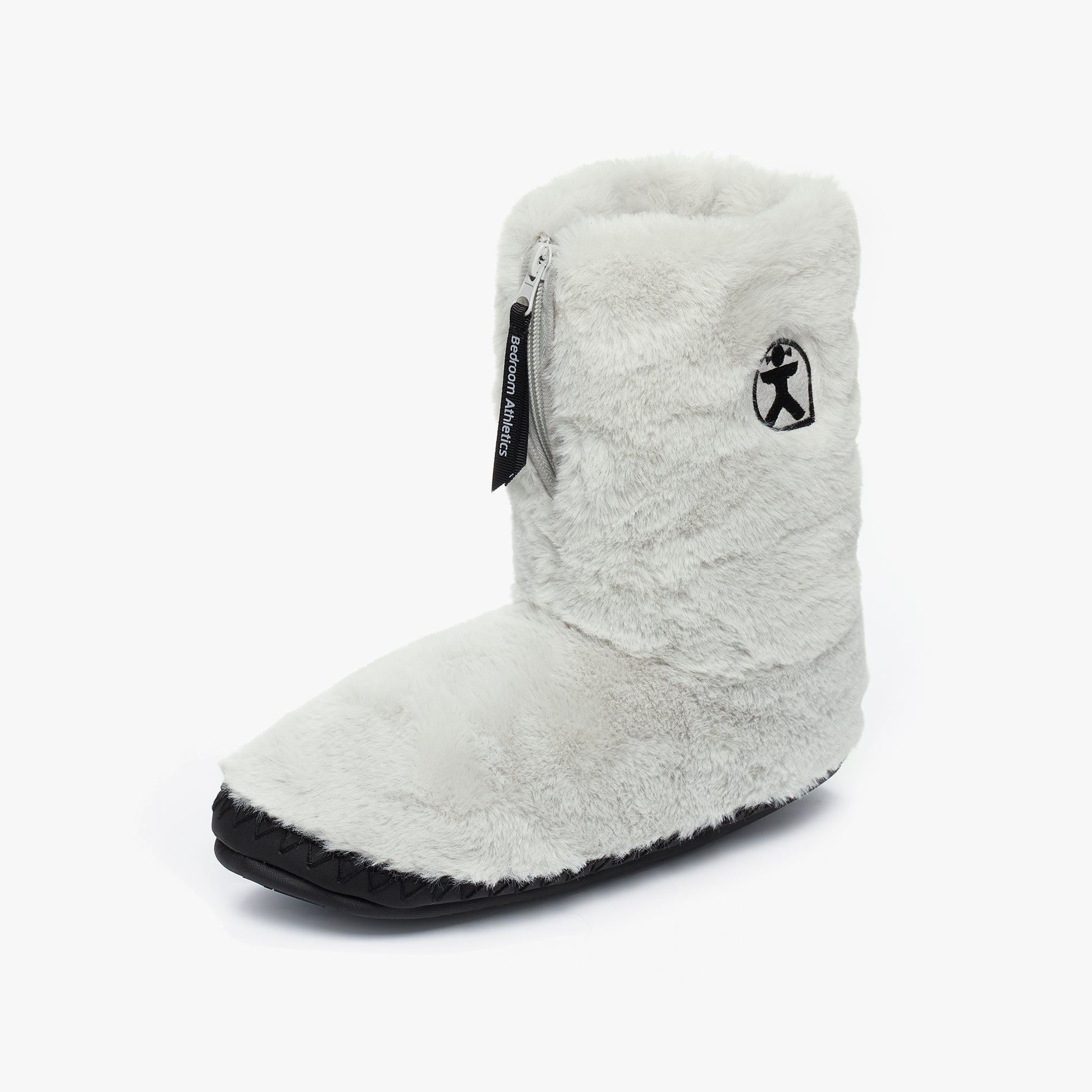 Bedroom Athletics MONROE Womens Faux Fur Boots Trace Grey/Charcoal side view, showing faux fur upper and rubber sole.