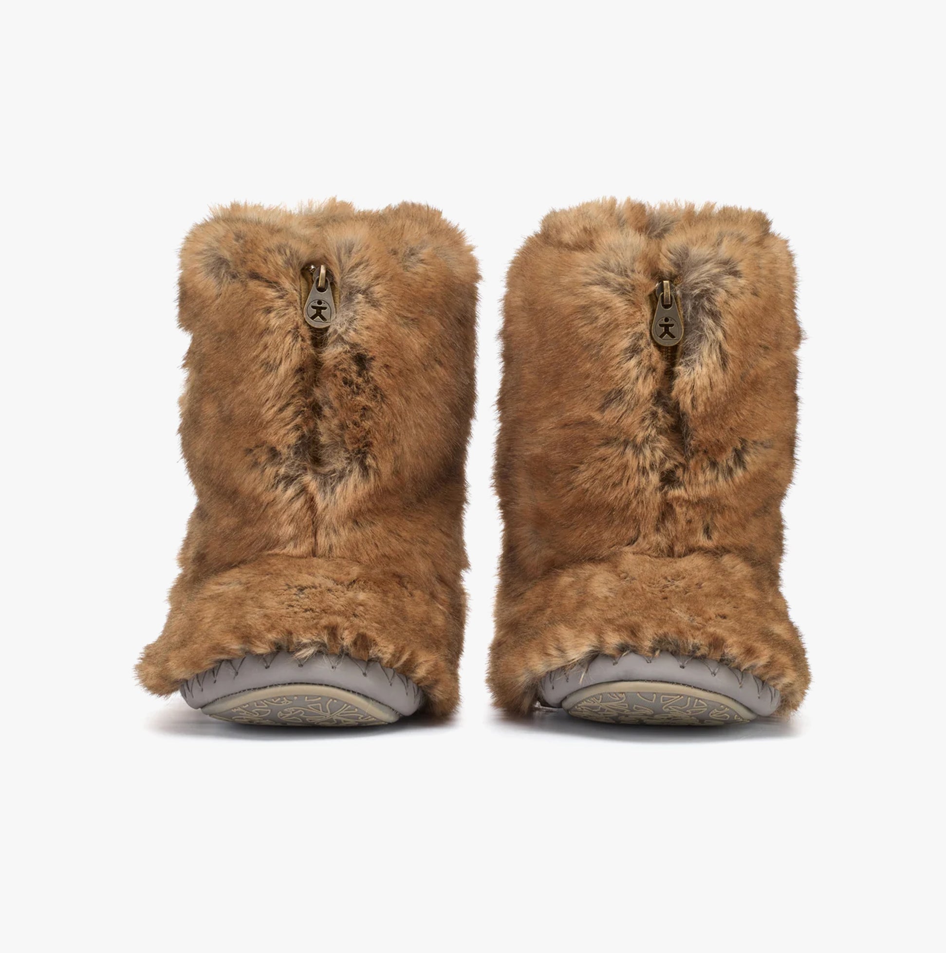Bedroom Athletics COLE Womens Slipper Boots Weasel rear view showing faux fur upper and rubber sole.