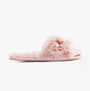 Bedroom Athletics RUBY Womens Faux Fur Slide Slippers Aquarelle side view showcasing plush material and round toe design.