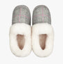 Bedroom Athletics DIANA Womens Moccasins Grey/Pink Check top view showing soft sheepskin lining and textile upper.