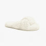 Bedroom Athletics NICKI Womens Faux Fur Slipper Sliders Cream side view of cozy faux fur slide slipper.