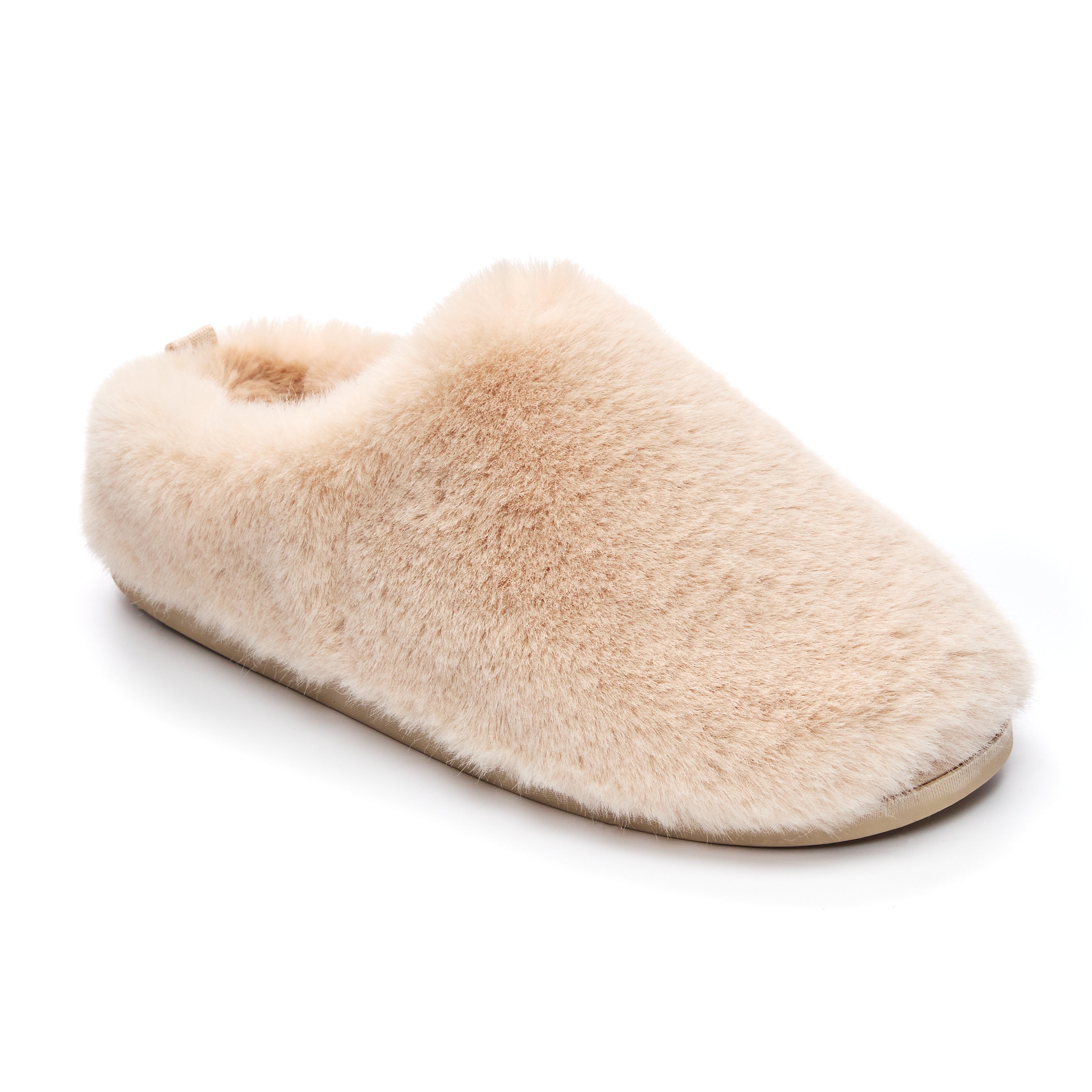Bedroom Athletics ARIANA Womens Mule Slippers Gingerbread side view of soft faux fur slippers