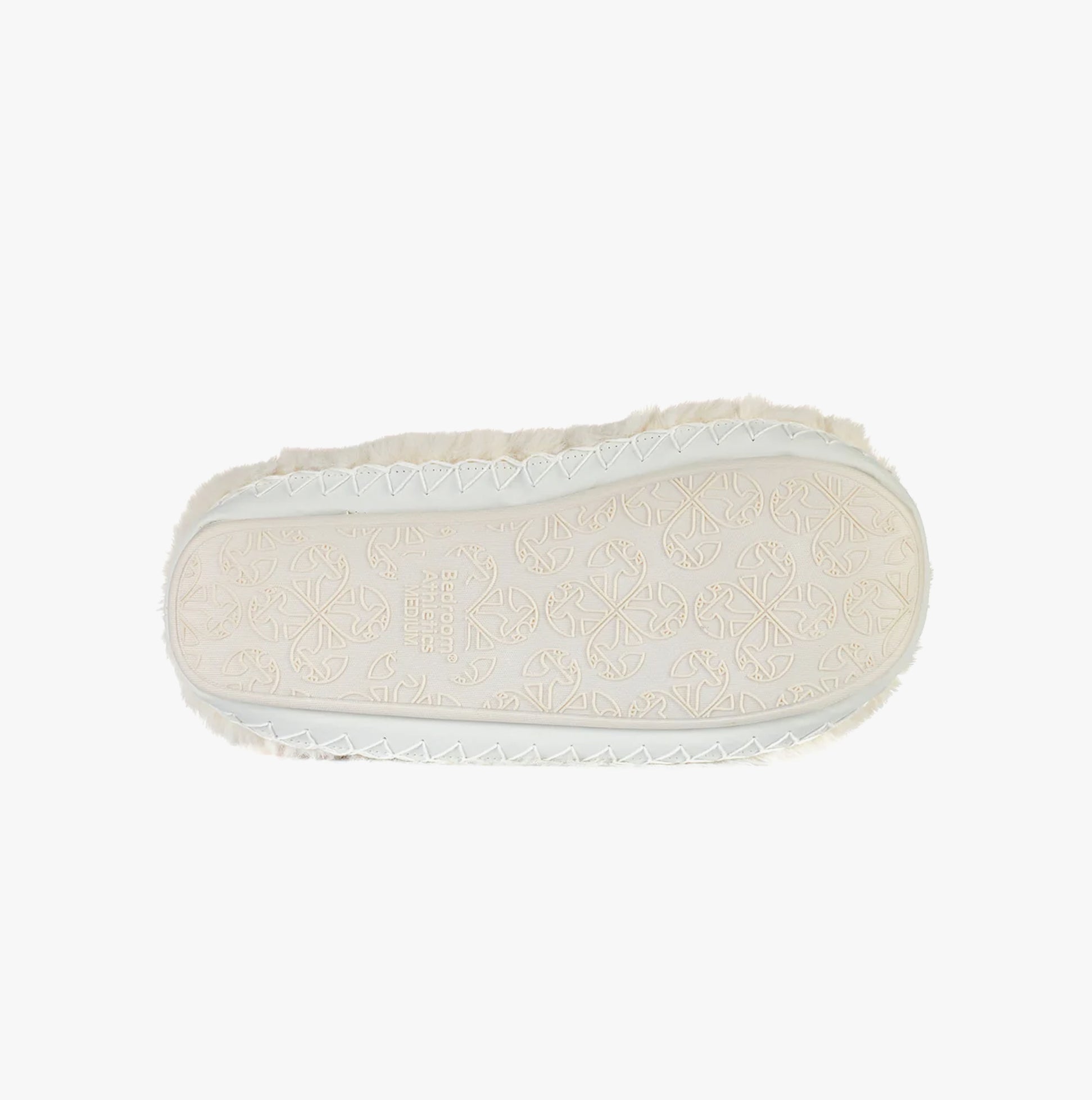 Bedroom Athletics HARRIET Womens Slipper Boots Cream bottom view showcasing synthetic sole and faux fur details.