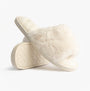 Bedroom Athletics ERIN Womens Slipper Sliders Cream side view showing faux fur upper and rubber sole.