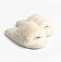 Bedroom Athletics ERIN Womens Slipper Sliders Cream side view showing faux fur upper and rubber sole.