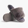 Bedroom Athletics ERIN Womens Slipper Sliders Ink side view showing faux fur upper and rubber sole.