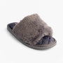 Bedroom Athletics ERIN Womens Slipper Sliders Ink side view showing faux fur upper and rubber sole.