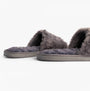 Bedroom Athletics ERIN Womens Slipper Sliders Ink side view showing faux fur upper and rubber soles.